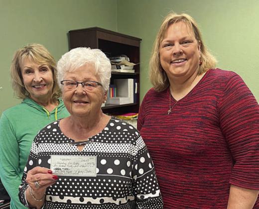 KJZT Family Life, Ammannsville Society No. 24, represented by Gloria Miksch (center), president, made a monetary donation of $392 to the Schulenburg Area Food Pantry in December. Accepting the donation were Veronica Smith (left) and Sheila Brossmann (right), both SAFP board members.