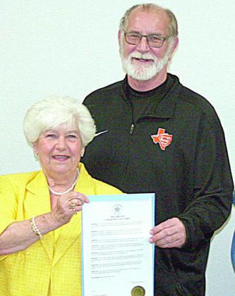 After his induction into the Texas High School Basketball Hall of Fame in 2022, Larry Tidwell was honored with a proclamation recognizing his contributions to Schulenburg and his career accomplishments. Presenting him with document was then-Mayor Elaine Kocian. Sticker File Photo