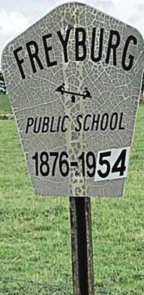 A sign marks the area where the Freyburg Public School once stood. According to Florence Farek, who went to school there, it actually closed in 1952.