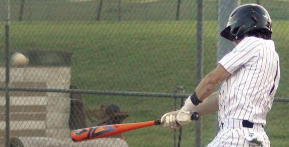 Cooper Demel sends a base-clearing triple to right field in the second inning. Sticker Photo By Darrell Vyvjala