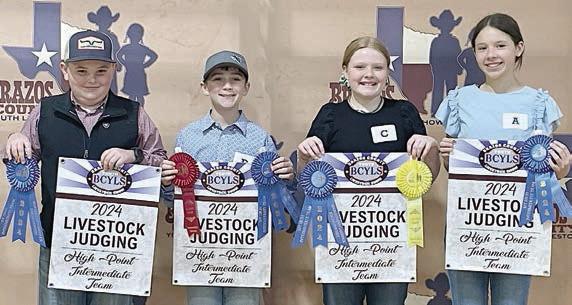 Champion Intermediate Team – (from left) Abraham McBride, Crockett Guenther, Kaisley Janecka andAlexis Berckenhoff.Abraham McBride and Crockett Guenther are members of the Schulenburg 4-H.