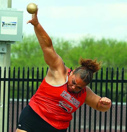 Arianna Vincent releases a throw in the discus. Photo By Melanie Berger / Courtesy of Flatonia Argus