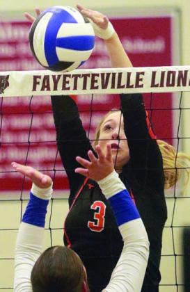 Reagan Dusek rejects a Snook tip in the first set. Sticker Photo By Darrell Vyvjala