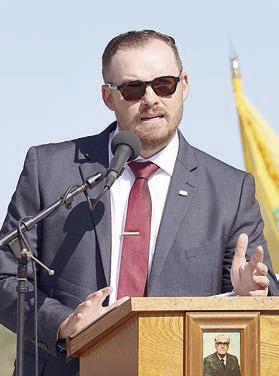 Guest speaker at the Praha Veterans Day ceremonies was Army Veteran Captain Josh Homan.