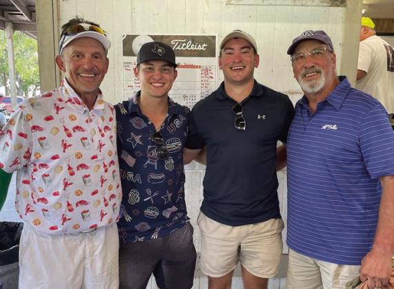 First Flight, Second Place (13 under par / 59) – (from left) John Mikulik, Kannin Mikulik, Montana Olle, and Mike Olle. Sticker Photo By Darrell Vyvjala