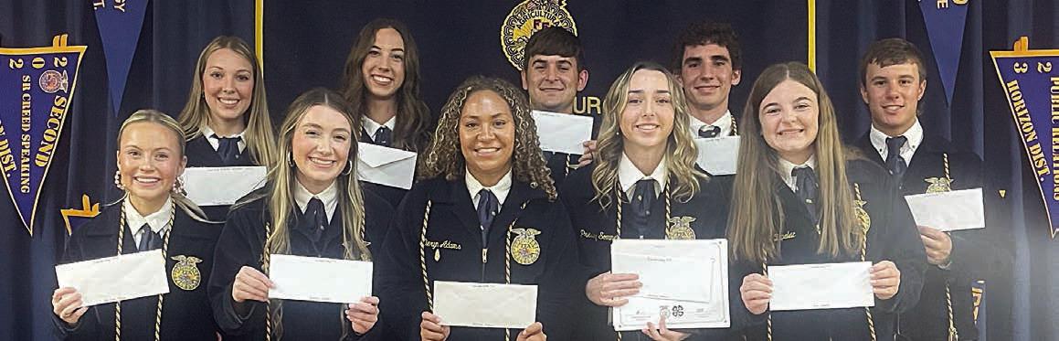 Schulenburg FFA Scholarship – (front row, from left) Annelyse Galipp, Keaton Walker, Keiryn Adams, Presley Sommer, Riley Zapalac, (back row, from left) Brooke Redding, Meredith Magliolo, Jackson Faith, Nathan Olsovsky and Bryce Stoever