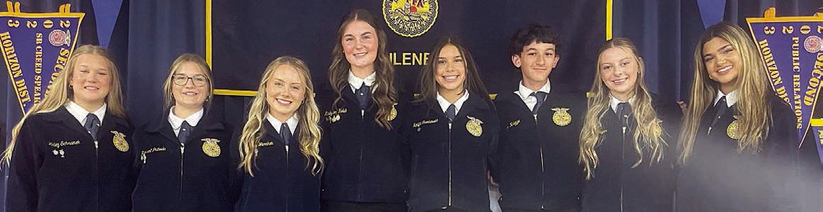 2024-25 Elected Officers – (from left) Haley Schramek, Kyrroll Prihoda, Keeley Warnken, Madyson Holub, Morgan Steinhauser, Colton Knigge, Kaylee Beyer and Klare Segura.