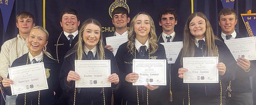 Schulenburg Junior Livestock Show Supporters Scholarship – (front row, from left) Annelyse Galipp, Keaton Walker, Presley Sommer, Riley Zapalac, (back row, from left) Jacob Vacek, Ethan Steinhauser, Jackson Faith, Nathan Olsovsky and Bryce Stoever.