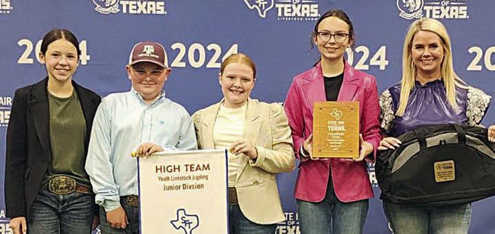 Champion Junior Team – (from left) Alexis Berckenhoff, Abraham McBride, Kaisley Janecka, Tatum Fritsch and coach Kaci Carrales. Abraham McBride is a member of the Schulenburg 4-H.