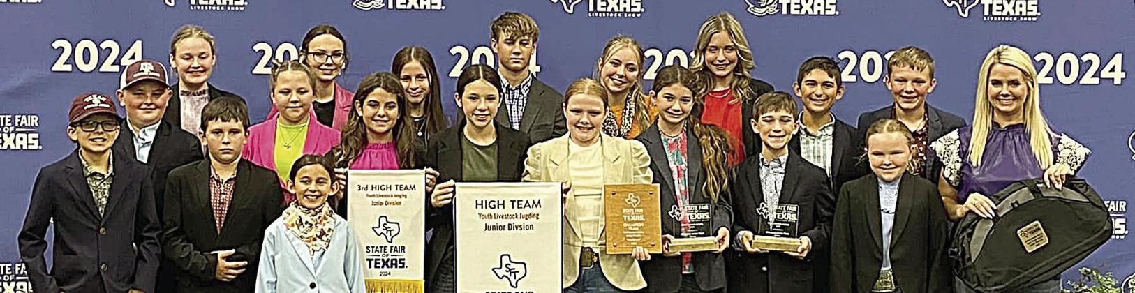 Fayette County 4-H’ers participating in the State Fair of Texas Livestock Judging Contest were (front row, from left) Tate Fritsch, Abraham McBride, Hudson Holub, Kinley Kutac, Emma Zweschper, Adalyn Carrales, Alexis Berckenhoff, Kaisley Janecka, Laramie Laake, Crockett Guenther, Abigale McBride, coach Kaci Carrales, (back row) Julia Melton, Tatum Fritsch, Addison Berckenhoff, Kullen Kutac, Peyton Gilchrest, Hailey Janish, Dylan Zweschper, Holden Holub and (not shown) Harper Mau.