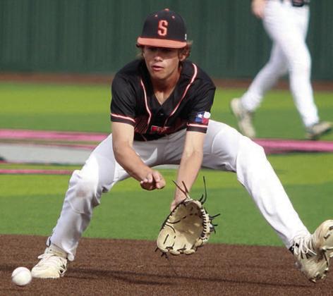 Second baseman Brayden Stoever looks in a grounder for an out in the bottom of the third inning. Sticker Photo By Darrell Vyvjala