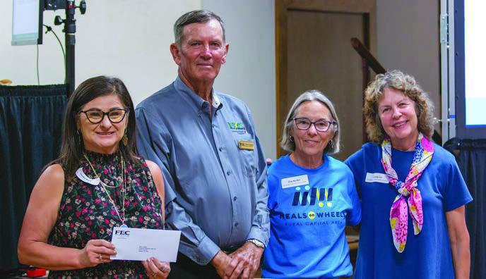 Combined Community Action received a $5,000 grant from FEC and CoBank. Shown are (from left) Meals on Wheels senior services director Noelia Buck; FEC board president David Lehmann; Meals on Wheels site manager in Fayetteville, Kim Barker; and Meals on Wheels site manager in Flatonia, Cyndy Lee.