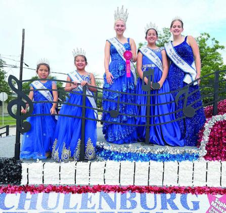 Miss Schulenburg and her court made an appearance at the Yoakum Tom Tom parade on Saturday, June 6. The float received second place in its category. Riding the float were (from left) Little Miss Rylah Manzano, Young Miss Saphrin Manzano, Miss Schulenburg Heaven Hrachovy, Junior Miss Jazmin Moreno and Miss Schulenburg first runner-up Agnes Tofel.