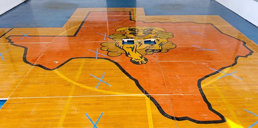 Wood floor sections taken from center court of the Shorthorn gym that have the running Shorthorn logo inside the state of Texas will be one of the items up for bid. It can be viewed through the window at 702 Upton Ave., Schulenburg.