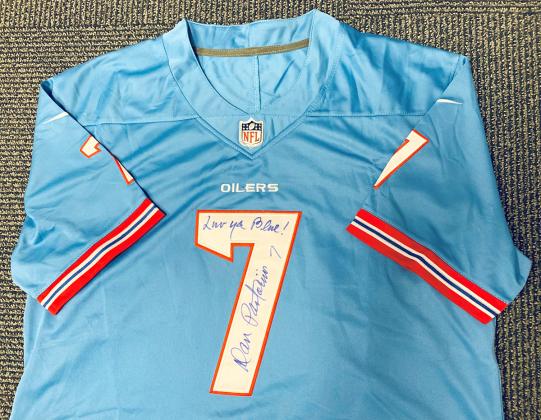 Football jersey autographed by former Houston Oiler legendary quarterback Dan Pastorini