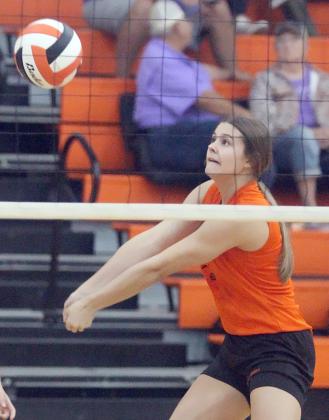 Haylee Vacek digs a Brazos attack on Friday. Sticker Photo By Darrell Vyvjala