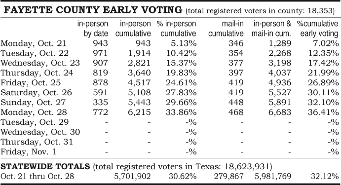 Early voting statistics for Nov. 5 election