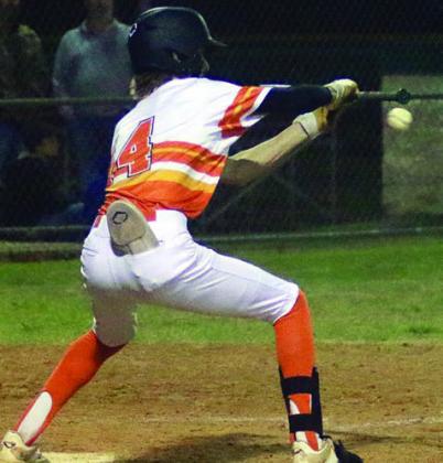 Connor Lichnovsky drops down a bunt against Weimar. Sticker Photo By Darrell Vyvjala