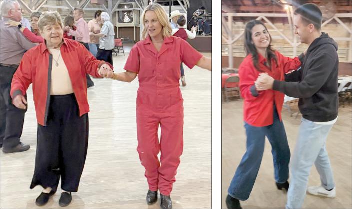 Among those dancing to the lively music were (left photo) Joyce Freis and her niece Stacy Wiltshire, dancing just like the old days, and (right photo) Bayley and Nicholas Bennett of Austin.