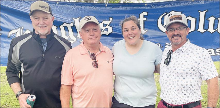 3RD FLIGHT: 1st Place – 9 under par (63) From left: Ron Pekar, Jackie Machac, Allison Machac, and Aaron Machac. Sticker Photo By Darrell Vyvjala