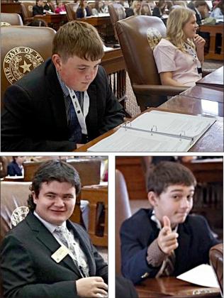 Fayette County 4-H members chosen to attend Texas 4-H Congress were (top photo, from left) Abraham McBride and Sawyer Mau; (bottom left photo) Logan Poncik; and (bottom right photo) Crockett Guenther.