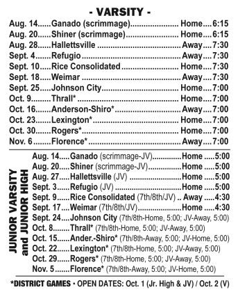 Shorthorn Football Schedule
