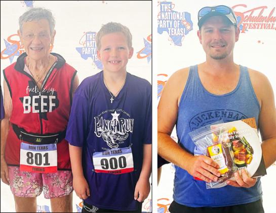 ‘most seasoned’ / youngest / farthest traveled – (from left)  87-year-old Mary Kaplan, 8-year-old Matthew McGee, and Branden  Dierschke, who traveled 166 miles from Mason. Sticker Photo By Darrell Vyvjala