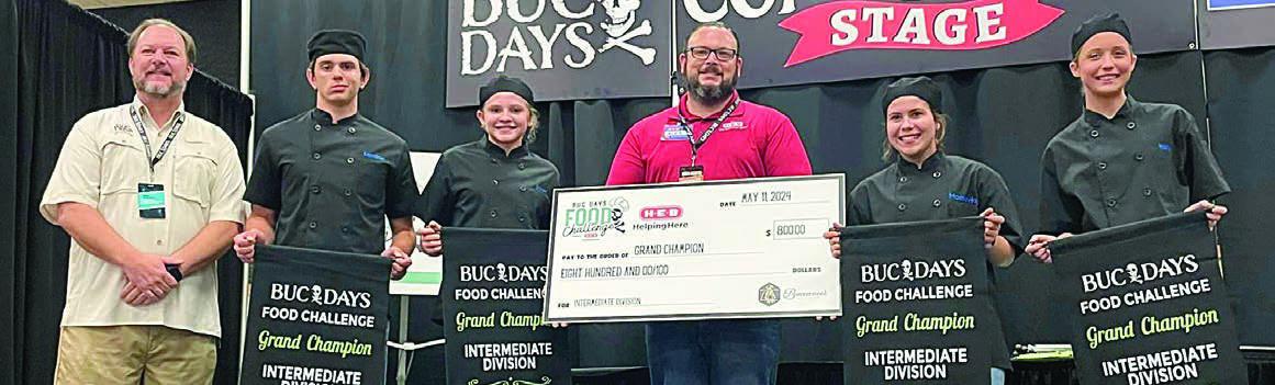 Champion Intermediate Team “Shaker Bakers” – (from left) Buc Days representative, Kandon Kaspar, Scotti Beseda, HEB representative, MacKayla Griffin and Hailey Janish.