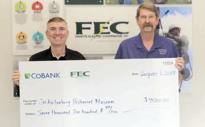 The Schulenburg Historical Museum received a $7,500 grant from FEC and CoBank. Shown are (from left) FEC General Manager/CEO Doug Lambert and the Schulenburg Historical Museum board president David Carpenter.
