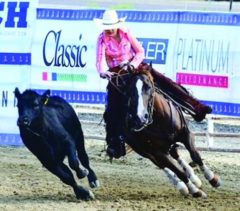 Klare Segura competing in Reined Cow Horse at the 2024 National High School Finals Rodeo held July 14-20 in Rock Springs, Wyoming.