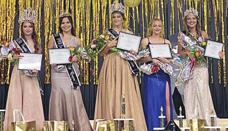 Pageant winners – (from left) Queen Cierra Fitzpatrick, 3rd runner-up Halie Peter, 1st runner-up Raygen Pyle, Miss Photogenic and Miss Congeniality Abigail Stockton, and 2nd runner-up and Miss Beauty &amp;amp; Poise Layne Morgan Wied.
