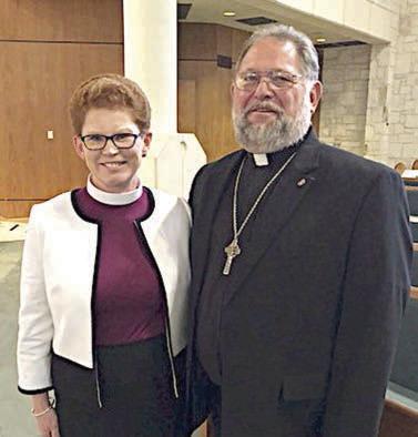 Bishop Susan J. Briner (left) of the ELCA’s Southwestern Texas Synod with Pastor Herb Beyer (right) of the Tri-County Cooperative Ministries.
