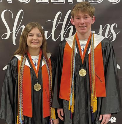 VALEDICTORIAN – BLAKE HELMS (right) / SALUTATORIAN – RILEY ZAPALAC (left) / Sticker Photo By Darrell Vyvjala