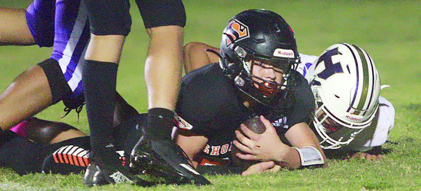Jayse Janda recovers a Hornet fumble in the end zone late in the third quarter. Sticker Photo By Layne Vyvjala