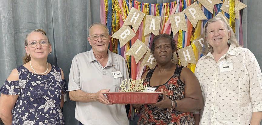 July birthday celebrants from all locations who were present for the photo were (from left) Nancy Jasek, Frank Lafferty, Alfreda Ellison and Lemae Higgs.