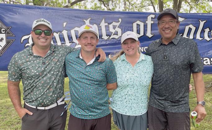 3RD FLIGHT: 1st Place – 11 under par (61) From left: Andy Montgomery, Scott Blasig, Jamie Montgomery, and Larry Guerrero. Sticker Photo By Darrell Vyvjala