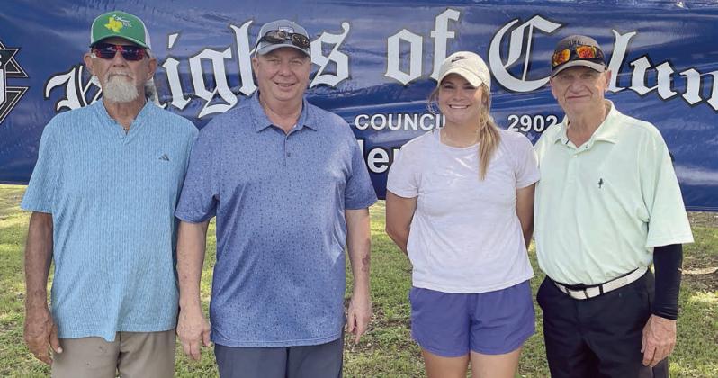 Closest &amp; Longest - From left: Hugo Garza, closest-to-the-pin on hole No. 4/13; Stanley Pesek, closest-to-the-pin on hole No. 9/18; Darrian Smith, long drive under 55; and Mike Vacek, long drive 55 and over. Sticker Photo By Darrell Vyvjala
