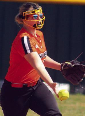 Second baseman Summer Livingston tosses to first for an out in the Lady Horns’ win over Snook. Sticker Photo By Darrell Vyvjala