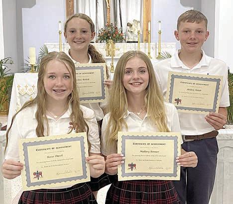 HONOR ROLL 8th grade – (front row, from left) Reese Dusek, Mallory Bonner, (back row) Caroline Bartek and Holden Holub.