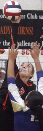 Greenli Van Zandt puts down a kill in game three against Louise. Sticker Photo By Darrell Vyvjala