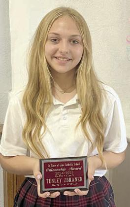 The Citizenship Award at St. Rose of Lima Catholic School for the 2025 school year was presented to Tenley Zbranek, a member of the eighth grade graduating class.