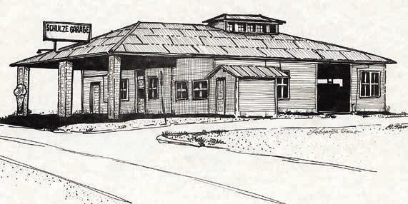 M. Shurl ey made his pen and ink drawing of the Schulze Garage in La Grange for a 1998 calendar produced by Hengst Printing &amp;amp; Office Supplies for its customers. – Courtesy of Fayette Heritage Museum &amp;amp; Archives