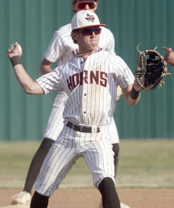 Second baseman Cooper Demel fires to first for an out against Bloomington. Sticker Photo By Darrell Vyvjala