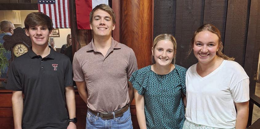 Scholarship recipients who spoke at the Hermann Sons Life meeting were (from left) Trevor Janak, attending Texas Tech University; Marcus Seger, attending Texas A&amp;amp;M; Madison Kunschick, attending Texas State; and Mikayla Otto, attending Texas A&amp;amp;M.