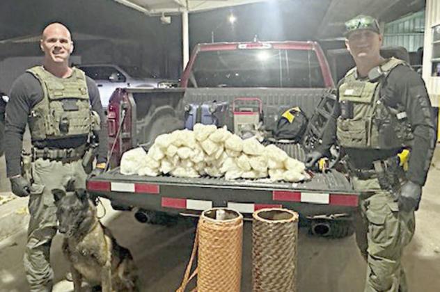 Forty-two bags of methamphetamine concealed in spools of rope in the bed of a truck were located by Sgt. Randy Thumann and Investigator David Smith of the Fayette County Sheriff's Office during a traffic stop on Interstate 10.