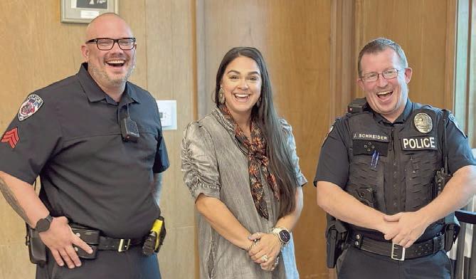 PHOTO ABOVE – A scam prevention program was given recently by (from left) Sgt. Josh Jones, administrative assistant Lauren Dahee and Officer Jimmy Schneider of the Weimar Police Department. Most members were ahead of the game though and were aware of many of the techniques that scammers use.