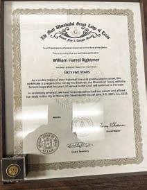 Rightmer gets 65-year pin from Masons