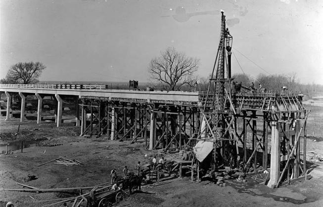 Construction of the approach to the first Jefferson Street bridge in La Grange. Photo Courtesy of Fayette Heritage Museum &amp;amp;Archives