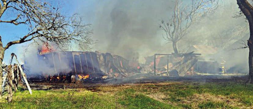 The blaze continues to gut the structure, which was being used as a wood-working shop. Photo Courtesy of Schulenburg VFD