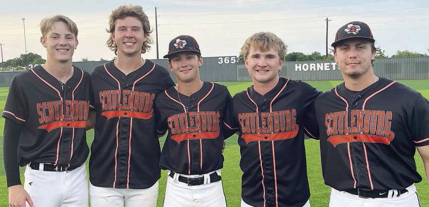 FIVE HORN SENIORS – (from left) Zane Brenek, Aaron Janecek, Cooper Demel, Brycen Schramek, and Tyson Wagner. Sticker Photo By Darrell Vyvjala